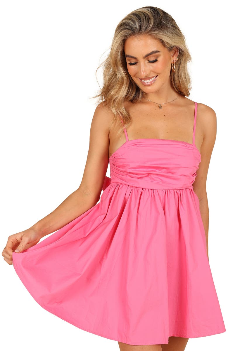 Petal & Pup Alice Bow Back Cotton Babydoll Minidress, Alternate, color, Hot Pink