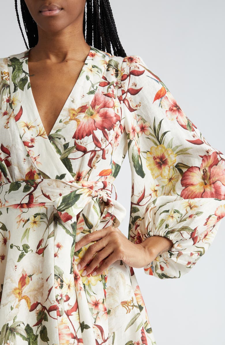Zimmermann Lexi Floral Long Sleeve Linen Wrap Dress | Nordstromrack