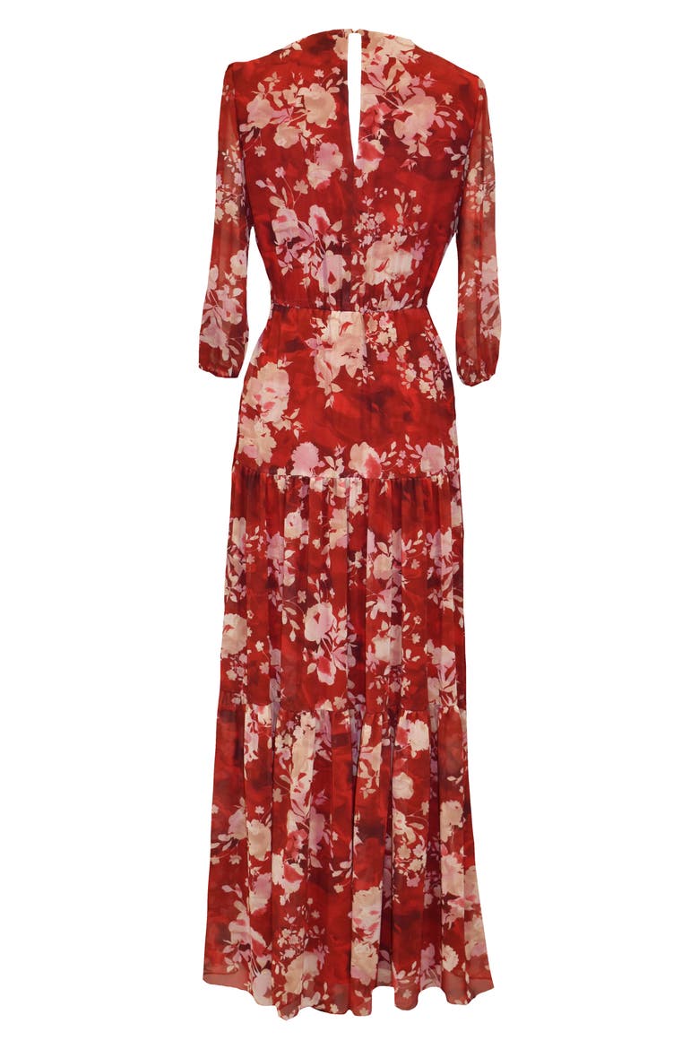 Floral Chiffon 3/4 Sleeve Maxi Dress, Alternate, color, SCARLETBLU