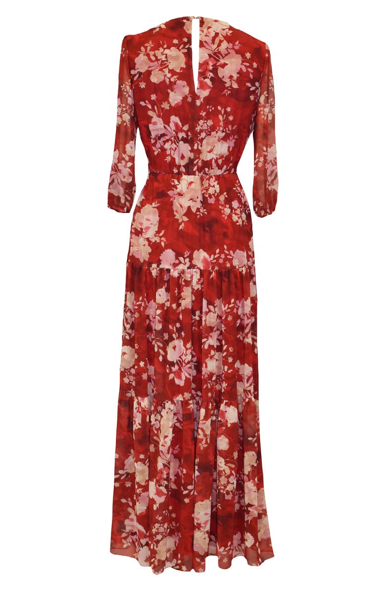 Gabby Skye Floral Chiffon 3/4 Sleeve Maxi Dress, Alternate, color, 