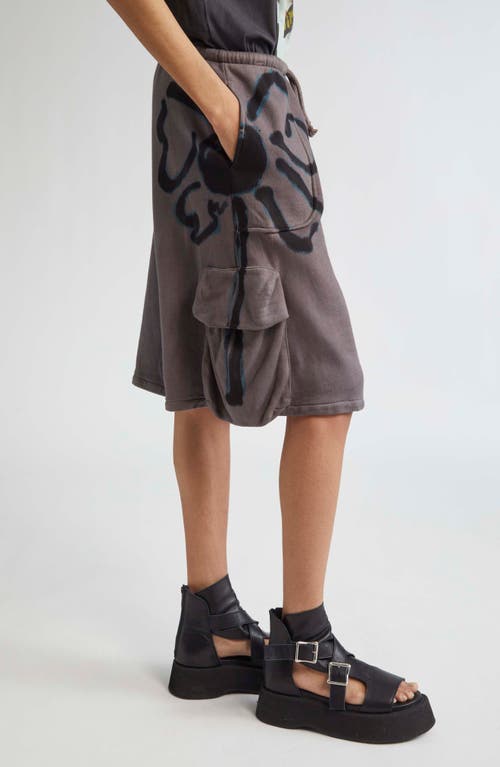 Collina Strada Charcoal Flower Cargo Sweat Shorts In Gray
