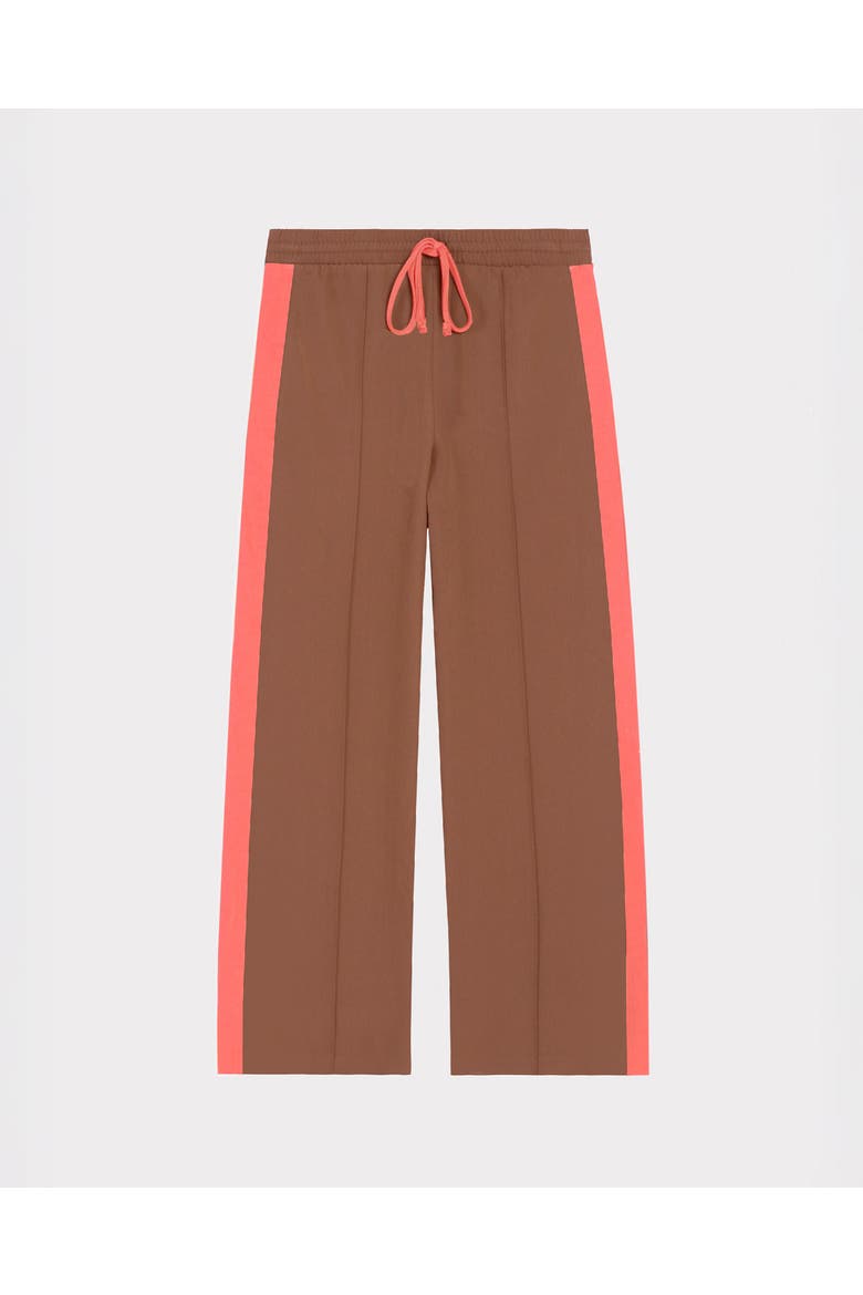 Drawstring Waist Side Stripe Trousers, Alternate, color, Light Chocolate & Coral Stripe