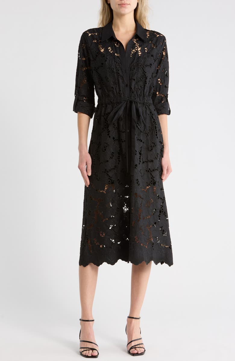 L'AGENCE Emilio Long Sleeve Shirtdress, Main, color, Black