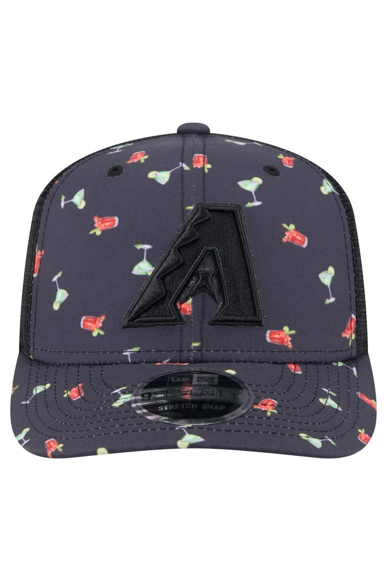 Men's New Era Black Arizona Diamondbacks Adventure Drinks Pattern 9SEVENTY Stretch-Snap Hat, Alternate, color, Navy