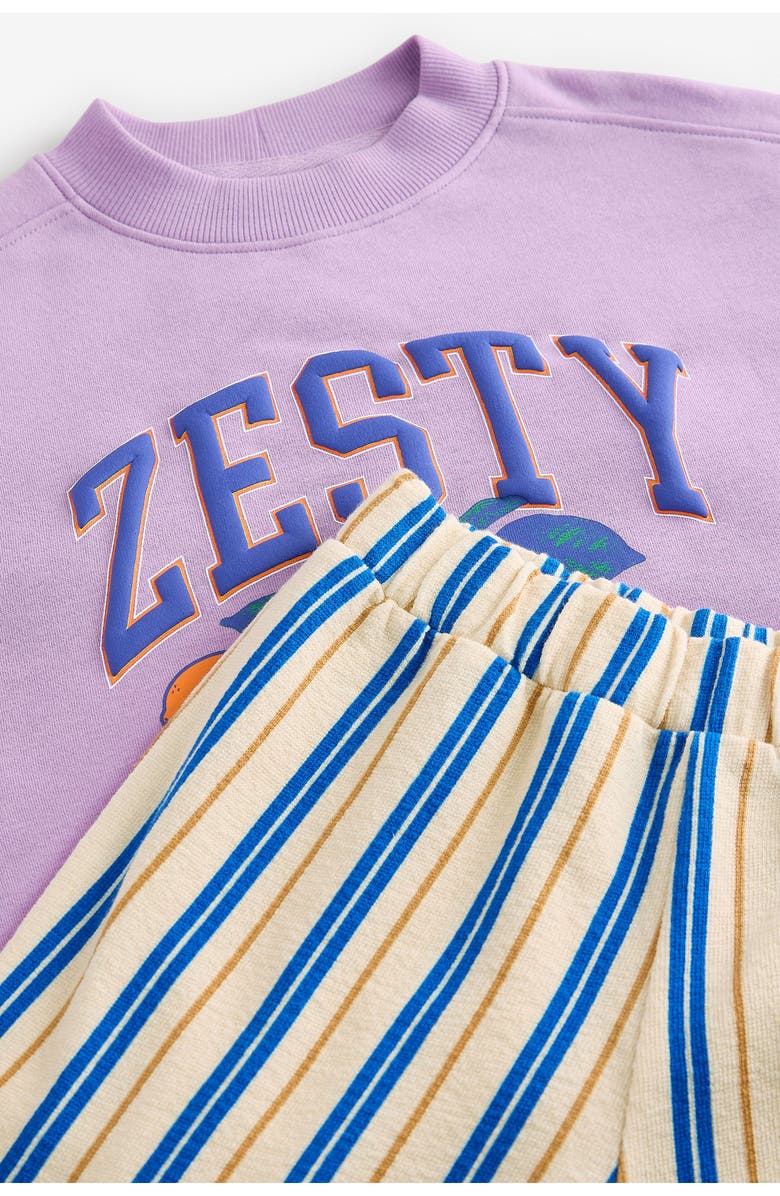NEXT Kids' Zesty Graphic Sweatshirt & Stripe Pants Set, Alternate, color, Purple