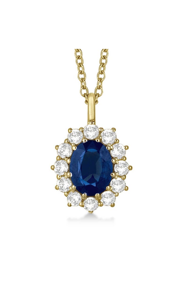 ALLUREZ Oval Gemstone & Diamond Pendant Necklace 14k, Main, color, Blue Sapphire,Yellow Gold