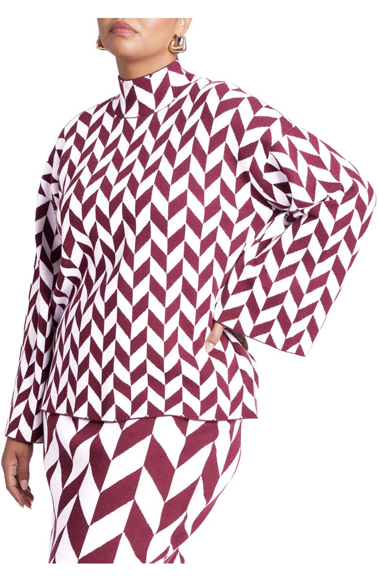 ELOQUII Mock Neck Intarsia Sweater, Main, color, Herringbone Steps