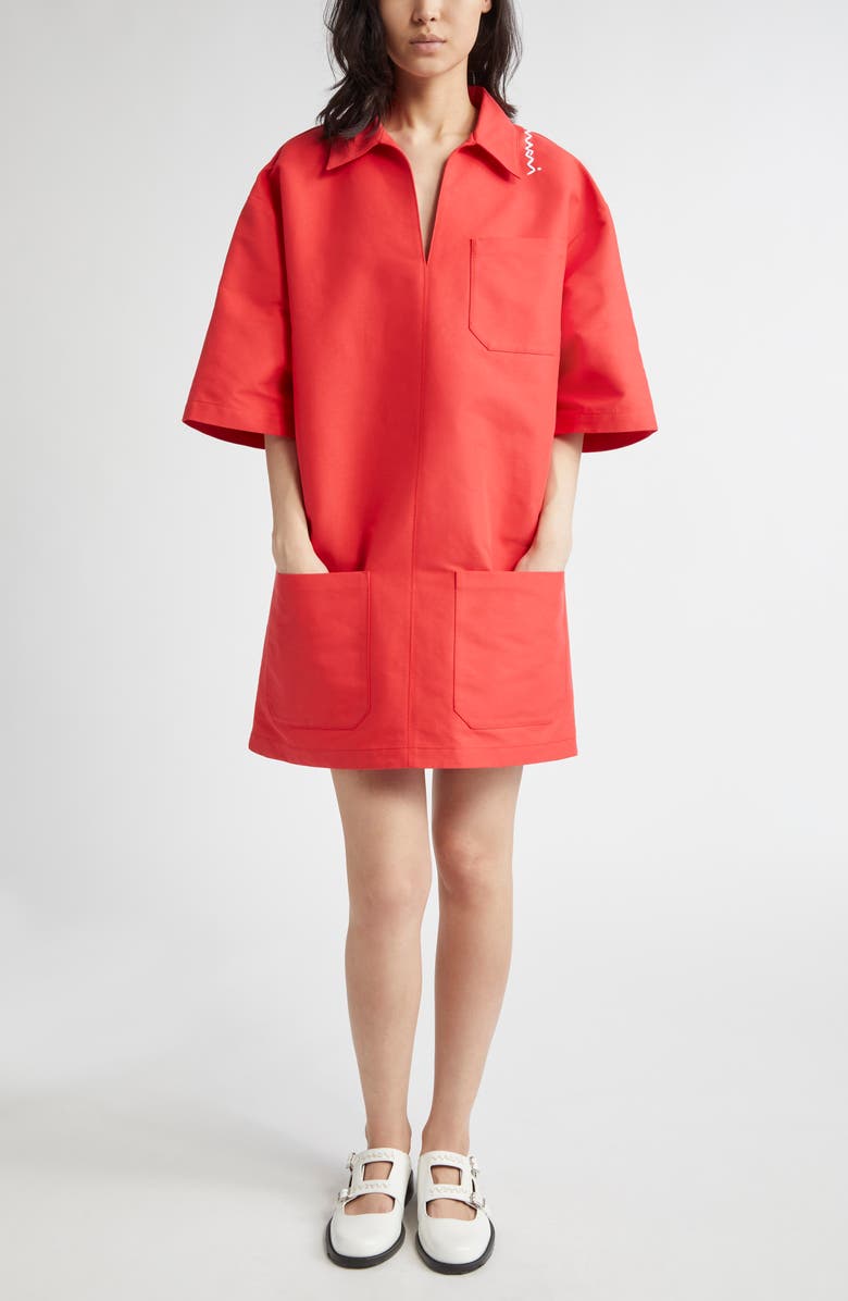 Marni Embroidered Logo Boxy Minidress, Main, color, 