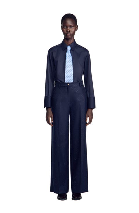 Rhinestone Straight-leg Trousers