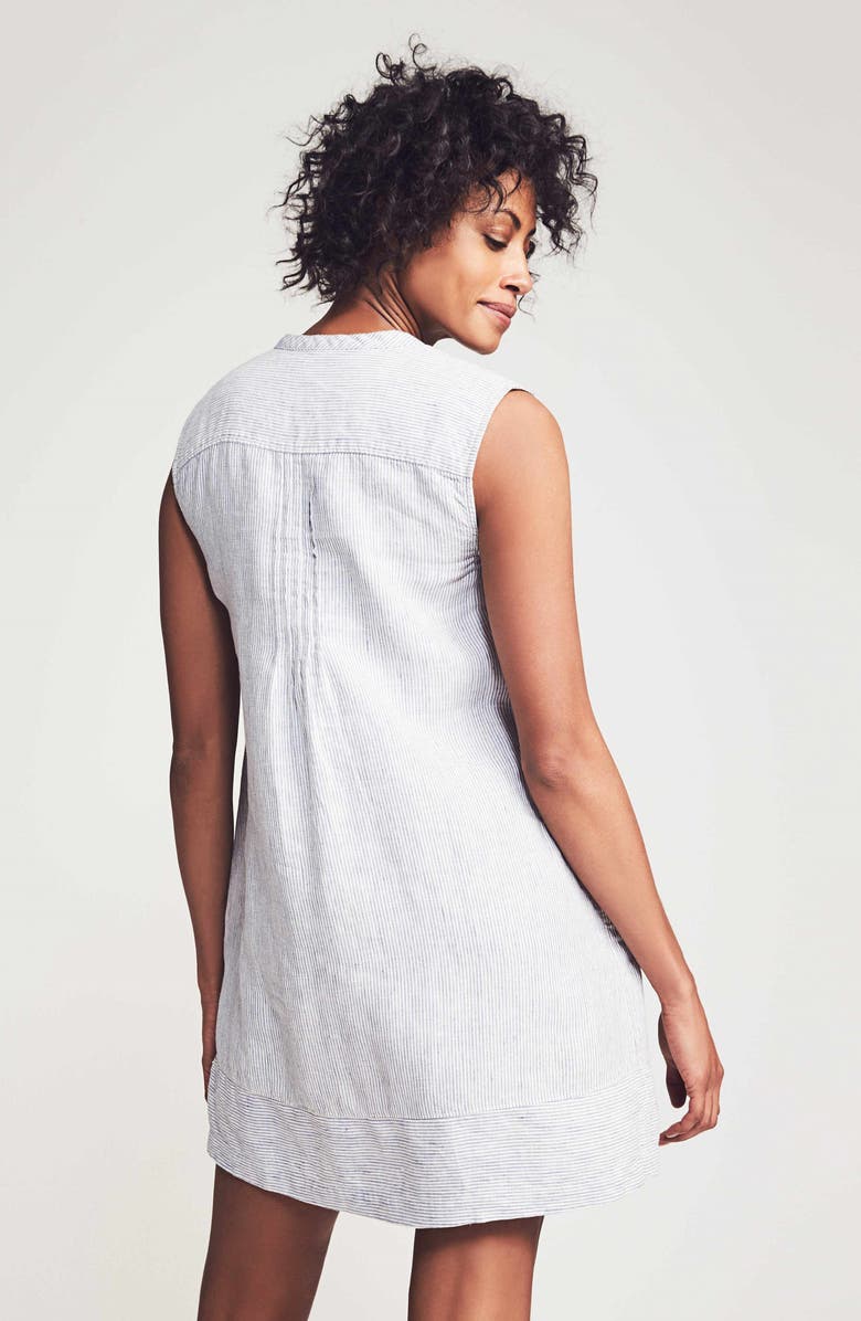 Faherty Isha Linen Swing Dress, Alternate, color, Blue Mini Stripe
