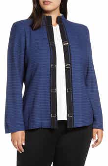 Ming Wang Buckle Trim Jacquard Knit Jacket