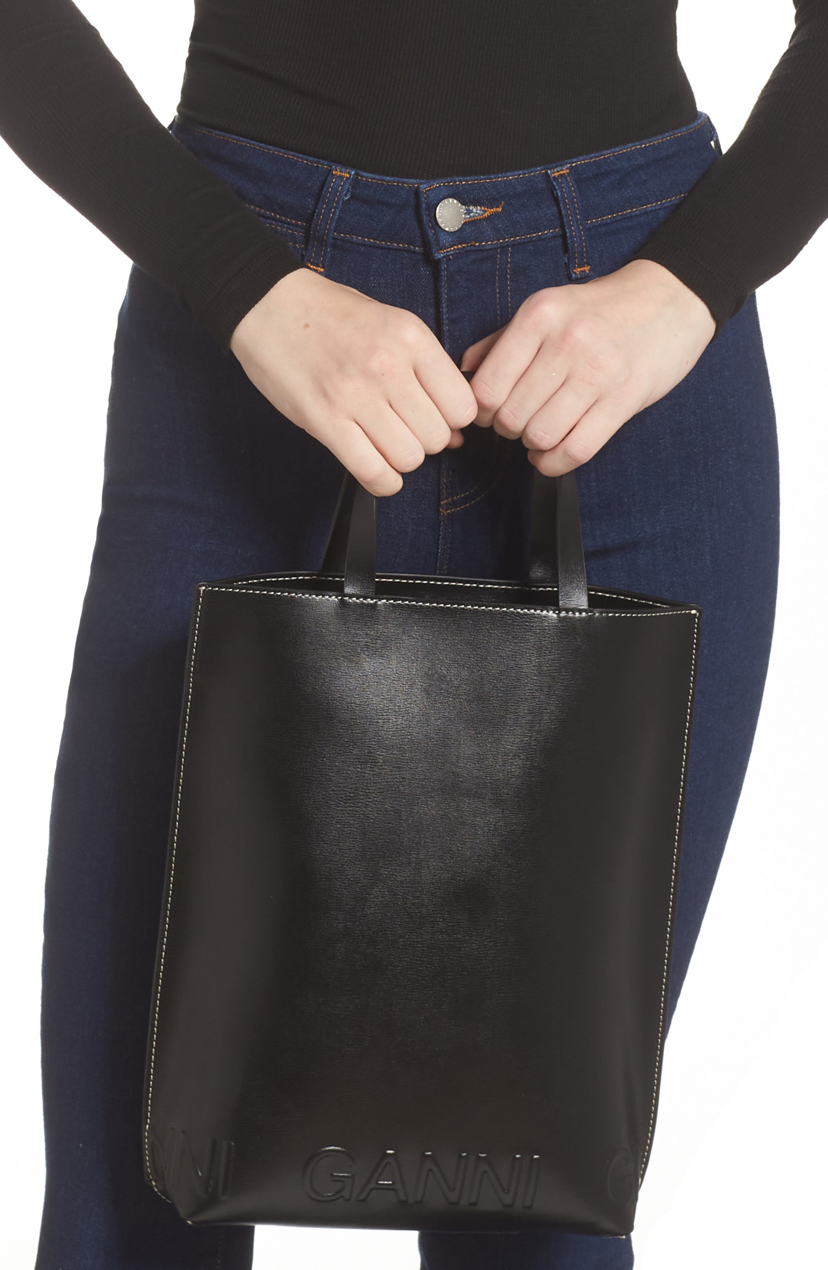 Ganni Medium Banner Recycled Leather Tote, Alternate, color, 