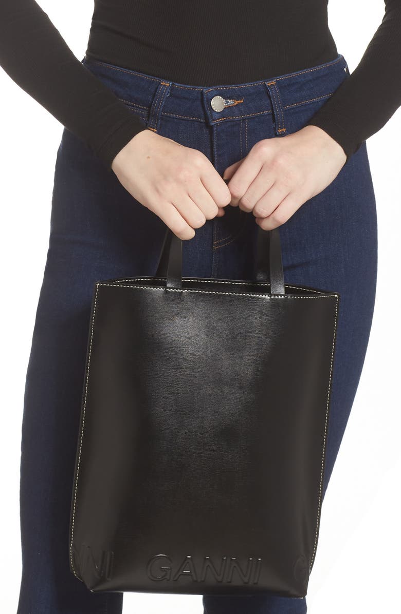 Ganni Medium Banner Recycled Leather Tote, Alternate, color,