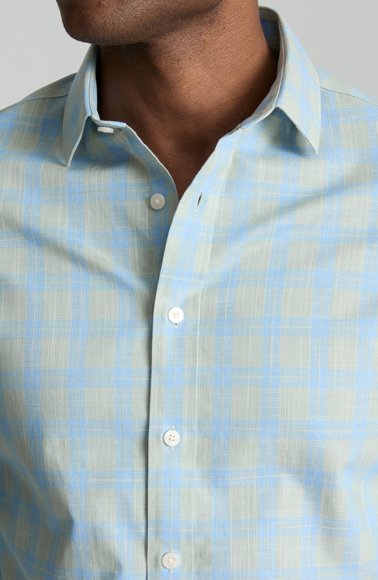 UNTUCKit Clark Plaid Slub Wrinkle Free Cotton Button-Up Shirt, Alternate, color, Light Green