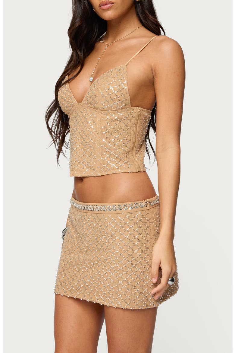 Jenny Beaded Mesh Crop Camisole, Alternate, color, BEIGE