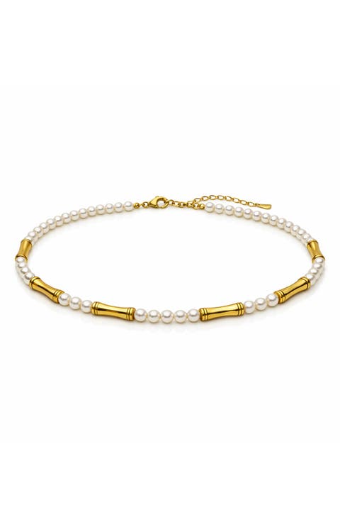 Bamboo & Faux Pearl Choker Necklace