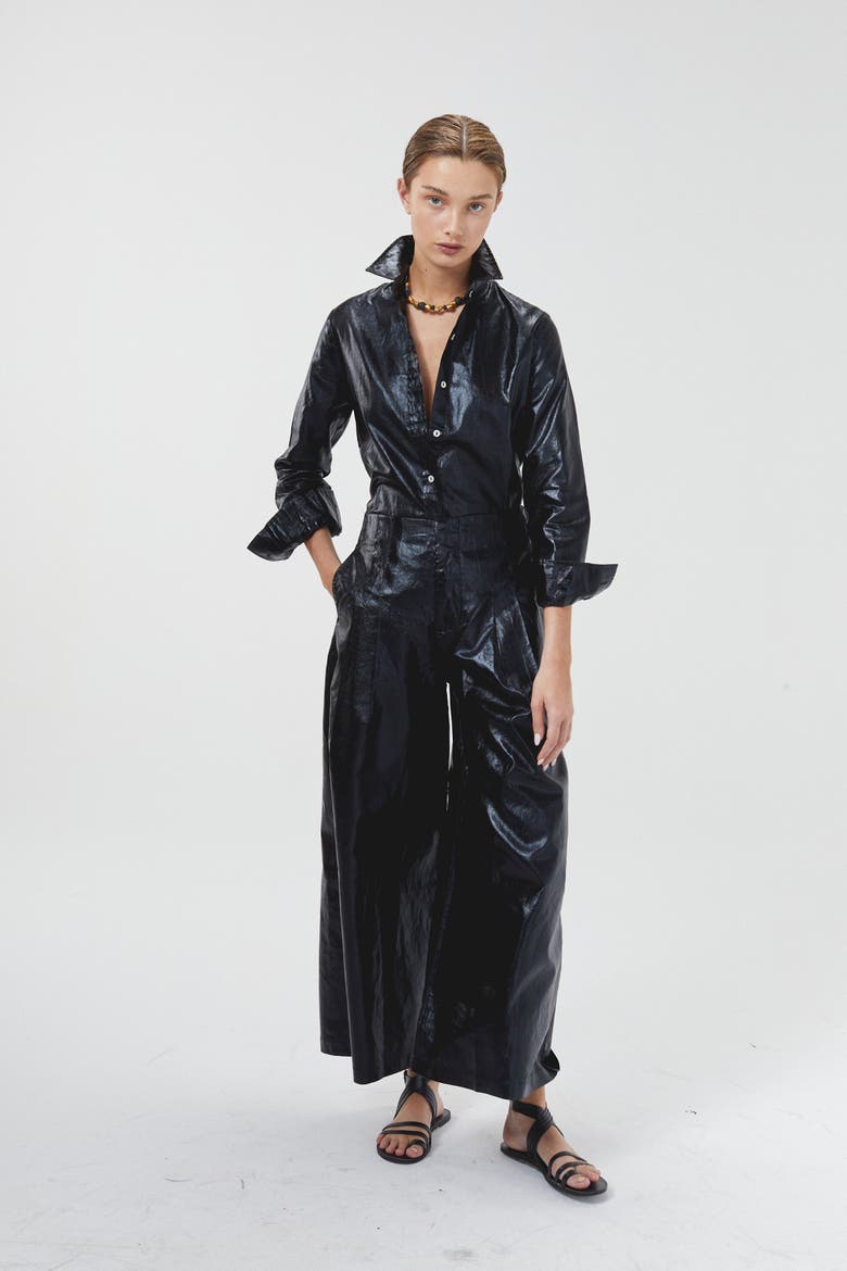 Culotte Metallic Linen Pant, Alternate, color, Metallic Black