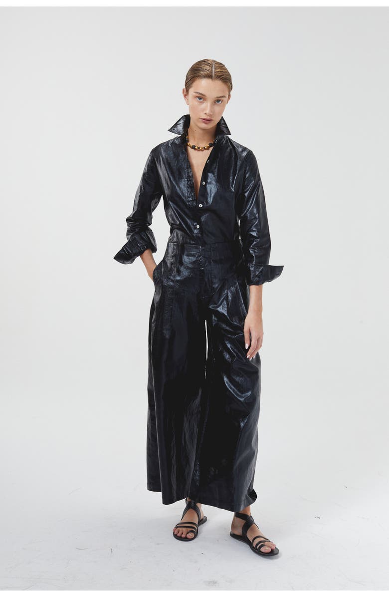 LANHTROPY Culotte Metallic Linen Pant, Alternate, color, Metallic Black