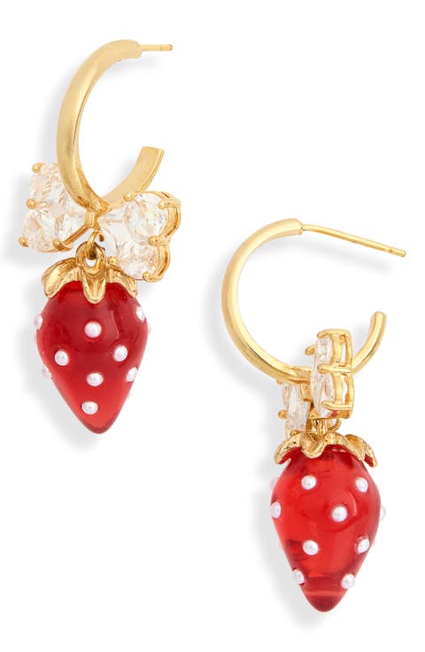 Bianca Strawberry Bow Drop Huggie Hoop Earrings