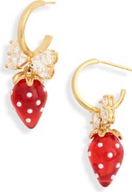 EYE CANDY LOS ANGELES Bianca Strawberry Bow Drop Huggie Hoop Earrings