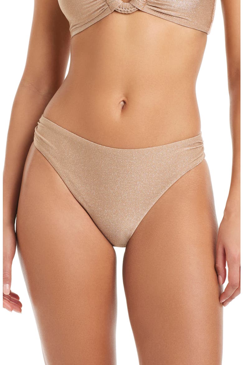 Shirred Hipster Bikini Bottoms, Main, color, TOASTED COCONUT