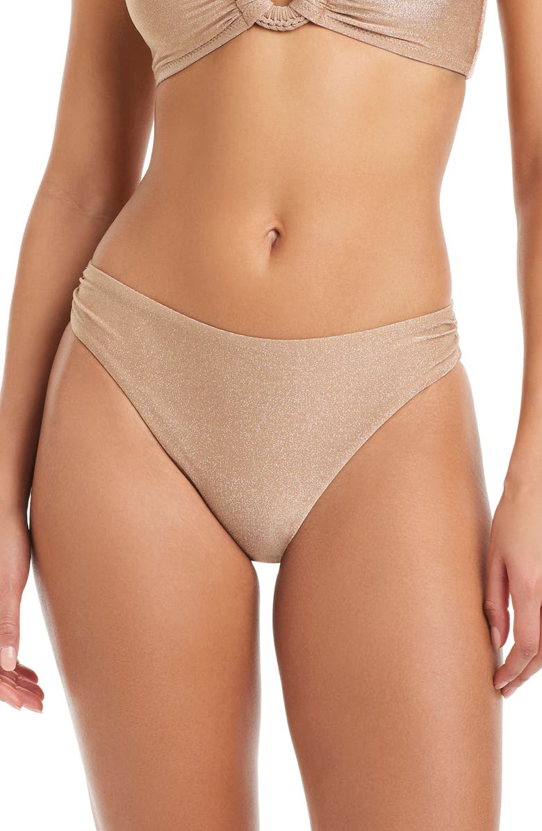 Sanctuary Shirred Hipster Bikini Bottoms, Main, color, Toasted Coconut