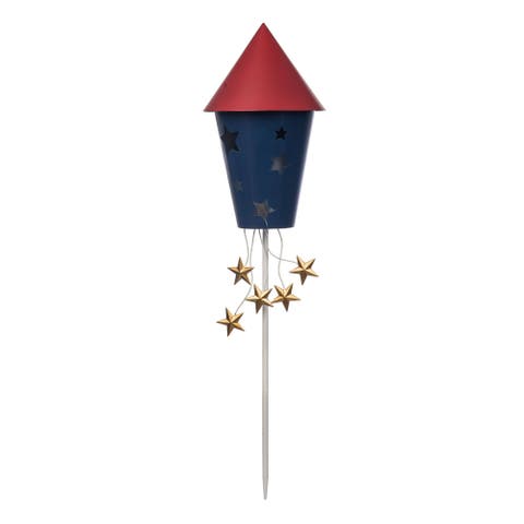 Metal Rocket Garden Stake Patriotic Home Decoration Decorative Yard Art for Outdoor Spaces