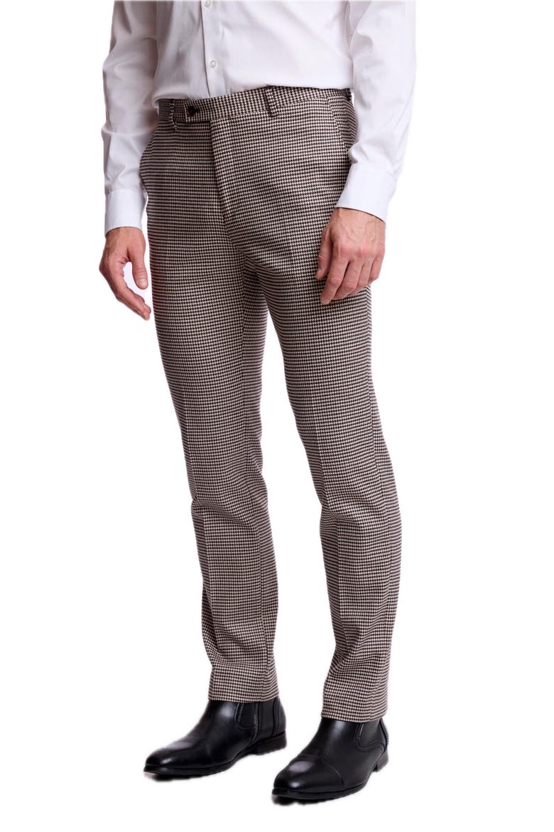 Downing Slim Fit Pants, Alternate, color, DK CHOC BEIGE HOUNDSTOOTH