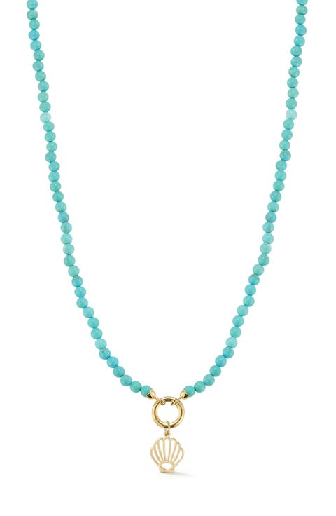 Turquoise Beaded Shell Pendant Necklace