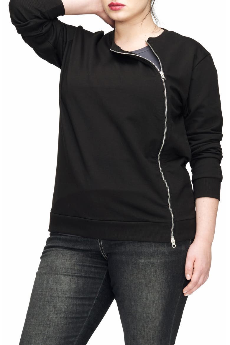 Meridian Zip Front Sweatshirt, Alternate, color, BLACK