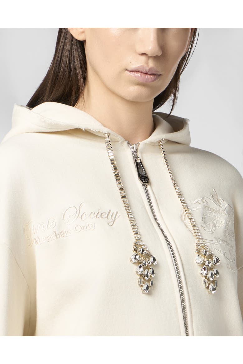 Washed Zip Hoodie Tennis Club Crystals Women, Alternate, color, OffWhite