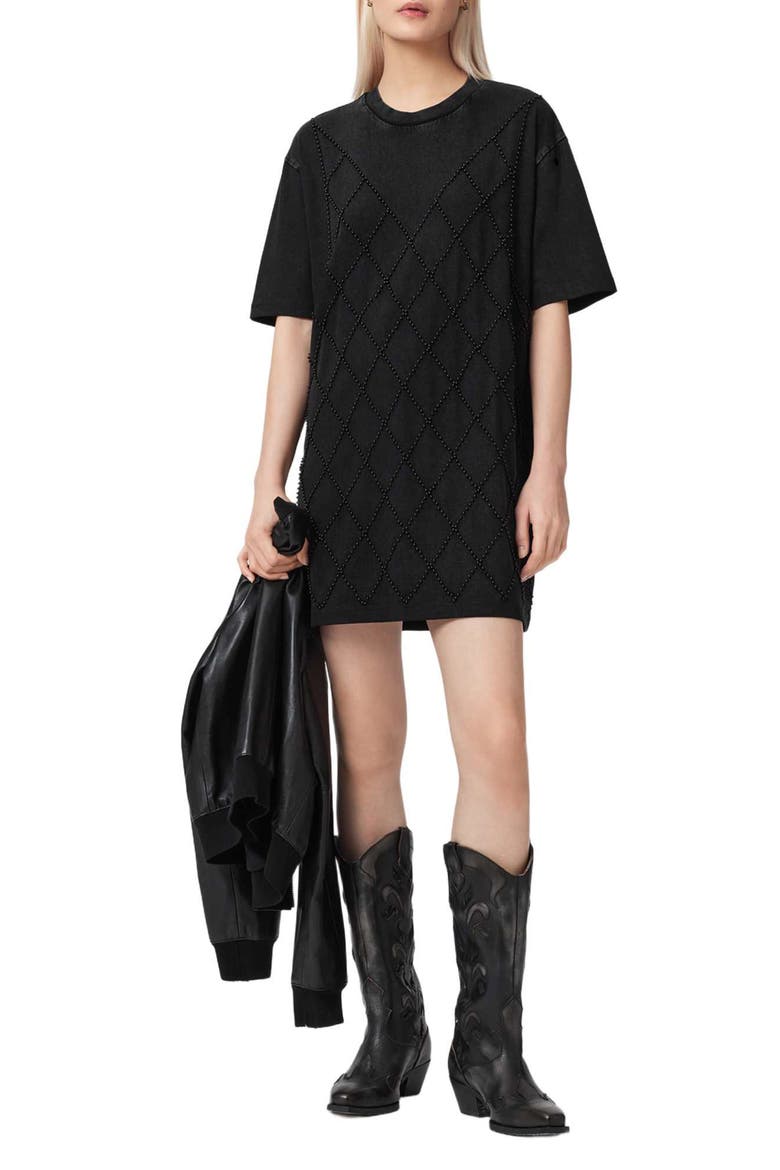 Darcy Beaded T-Shirt Dress, Alternate, color, WASHED BLACK
