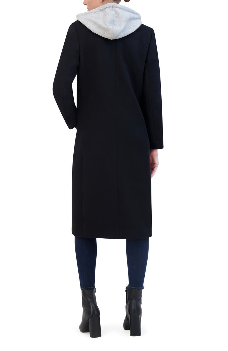 Rebecca Minkoff Double Breasted Longline Coat with Jersey Hooded Bib, Alternate, color, Black/ Grey
