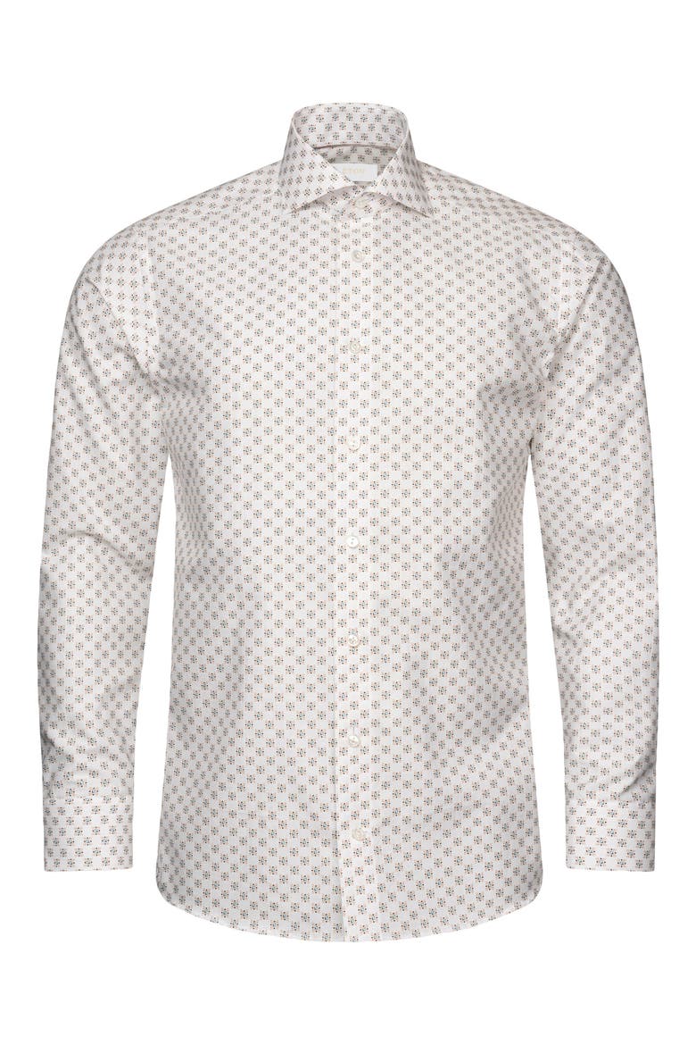 Contemporary Fit Geometric Cotton & Linen Blend Dress Shirt, Alternate, color, BLUE
