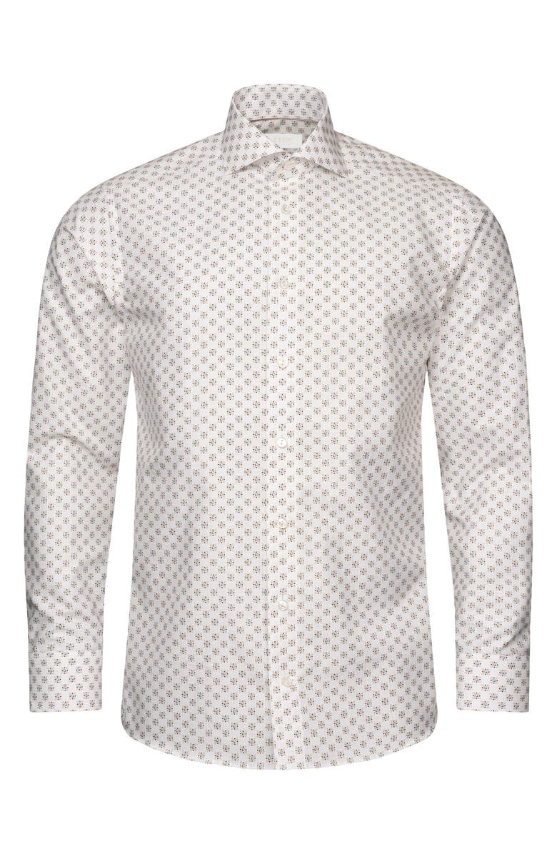 Eton Contemporary Fit Geometric Cotton & Linen Blend Dress Shirt, Alternate, color,