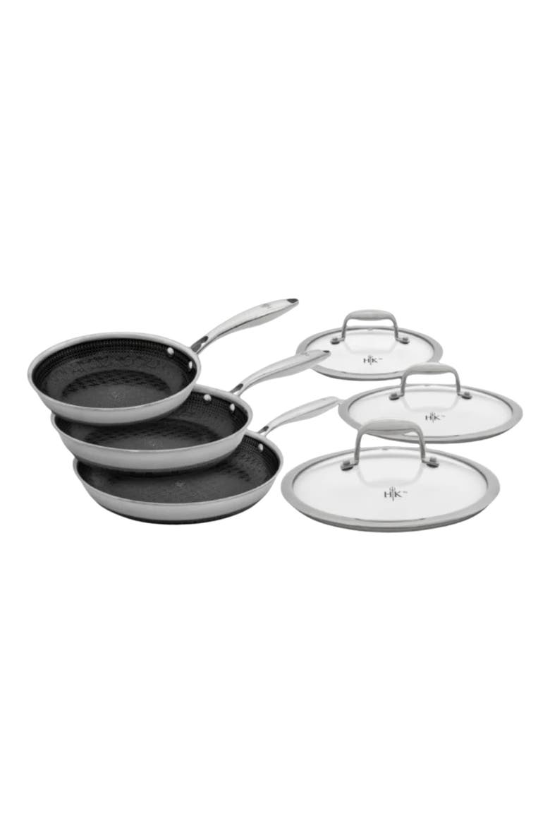 Tri-Clad SS Hybrid 6 Piece Fry Pan + Lid Set, Alternate, color, Black/SS