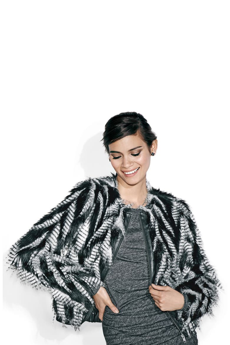Faux Fur Jacket, Alternate, color, BLACK/ WHITE