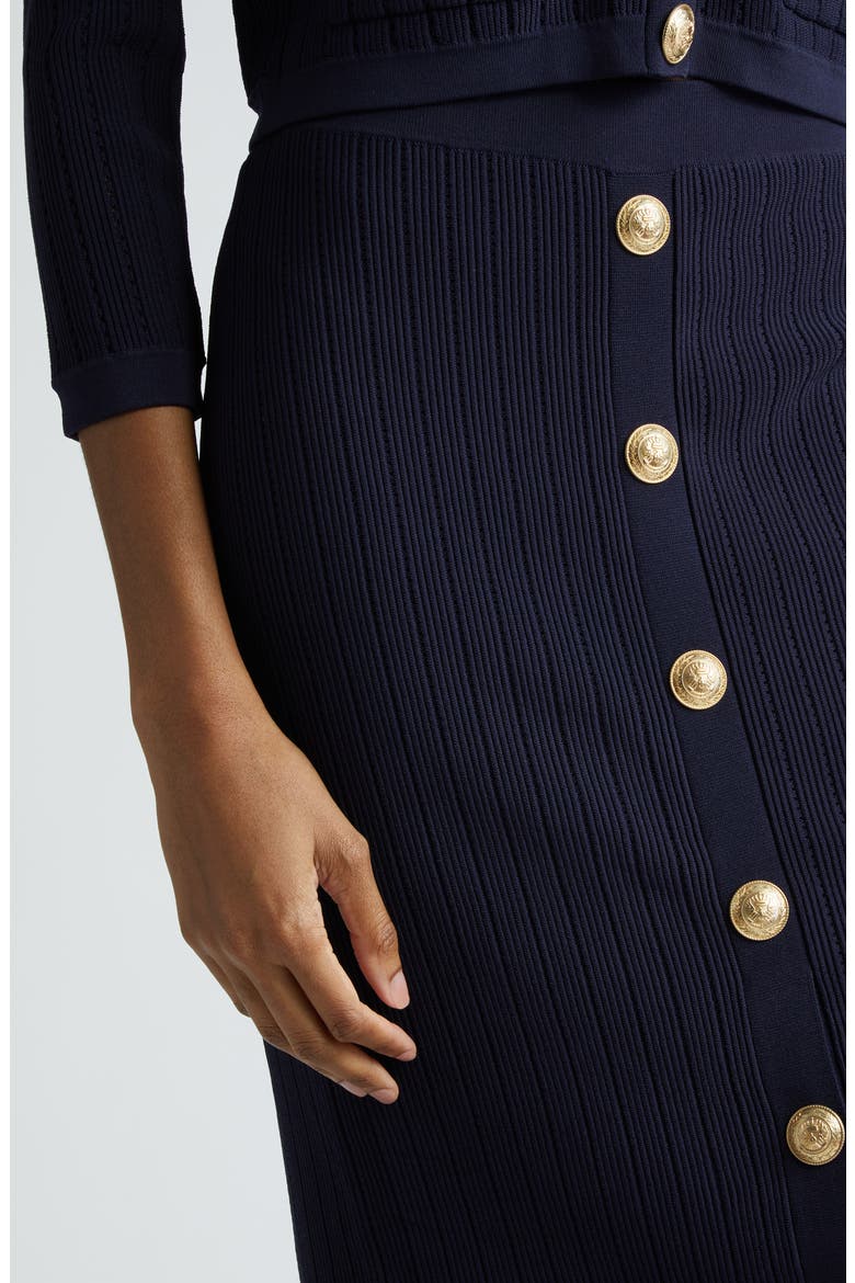 Melania Pointelle Button Front Sweater Skirt, Alternate, color, MIDNIGHT/ GOLD