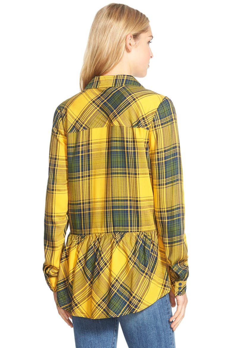 Ruffle Hem Plaid Shirt, Alternate, color, HARVEST GOLD