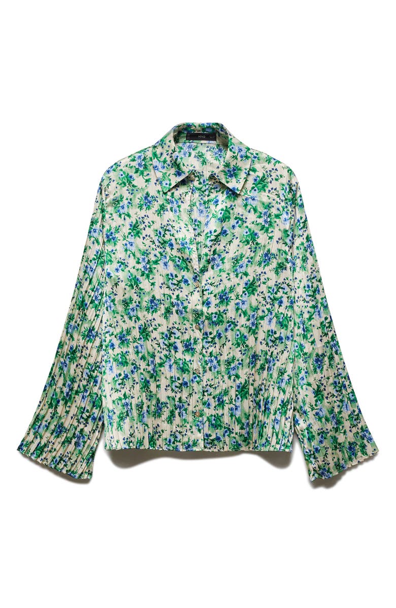 MANGO Floral Plissé Button-Up Shirt, Alternate, color,