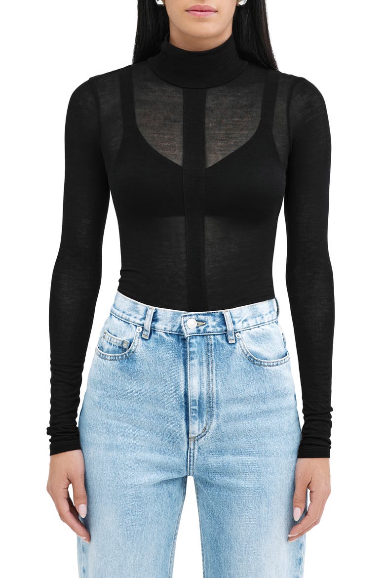 Amsterdam Sheer Jersey Turtleneck Top, Main, color, BLACK