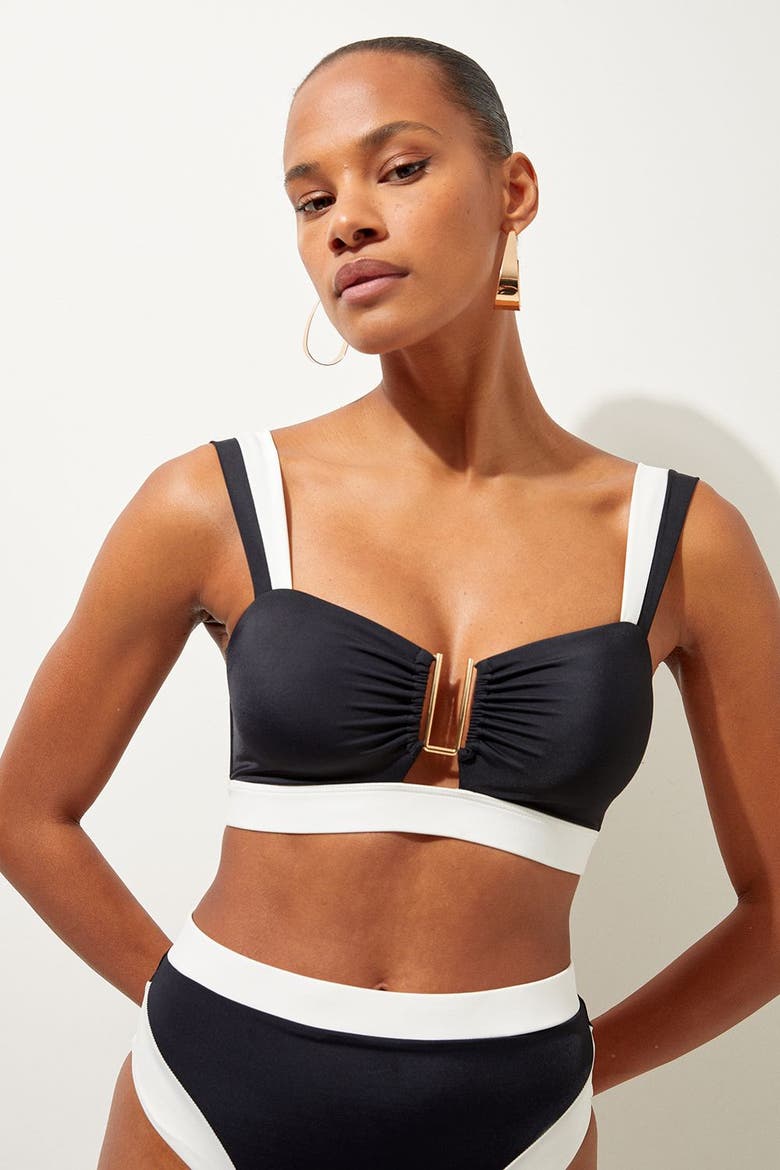 Trim Detail Detachable Strap Bikini Top, Main, color, Black