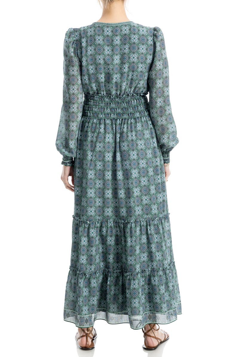 MAX STUDIO Long Sleeve Tiered Maxi Dress, Alternate, color, Dark Green Medallion