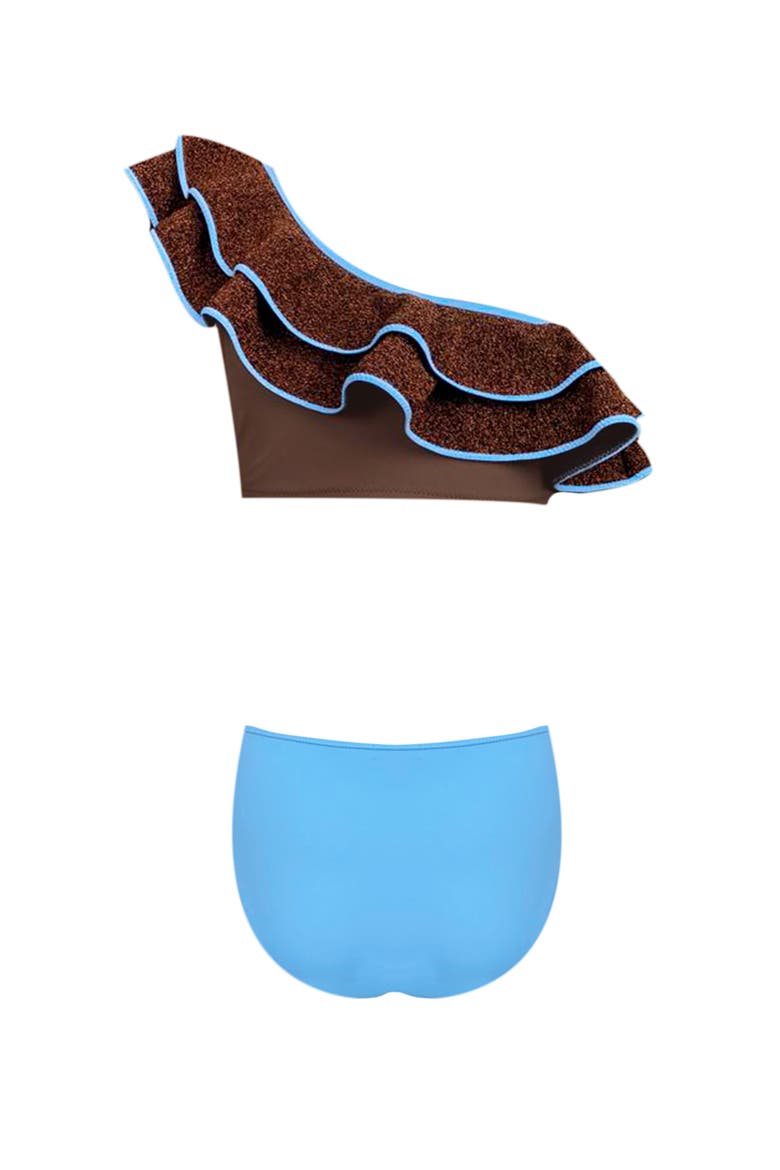 One Shoulder Multi-Layered Glitter Ruffle Two Piece Bikini, Little Kid-Big Kid, Alternate, color, Brown-Blue
