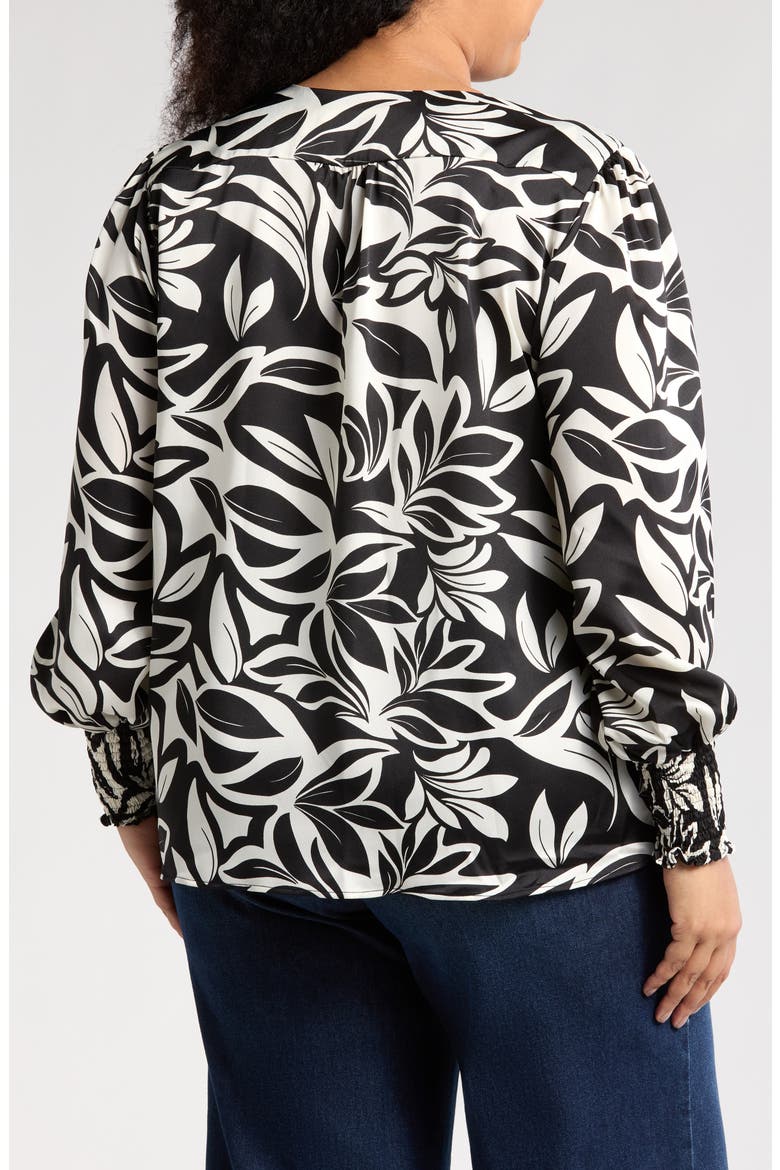 Balloon Sleeve Popover Top, Alternate, color, BLACK/ WHITE