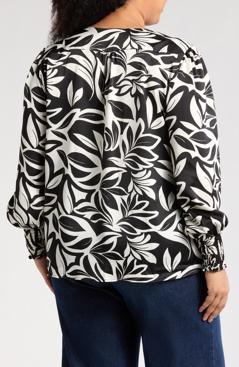 Renee C Balloon Sleeve Popover Top, Alternate, color, Black/ White