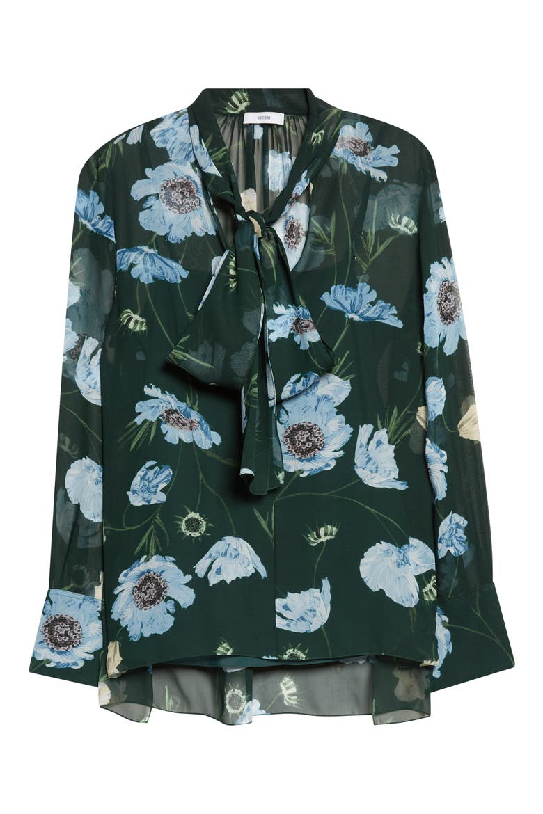 Floral Print Silk Voile Top, Alternate, color, BELLE EPOQUE POPPY DARK GREEN