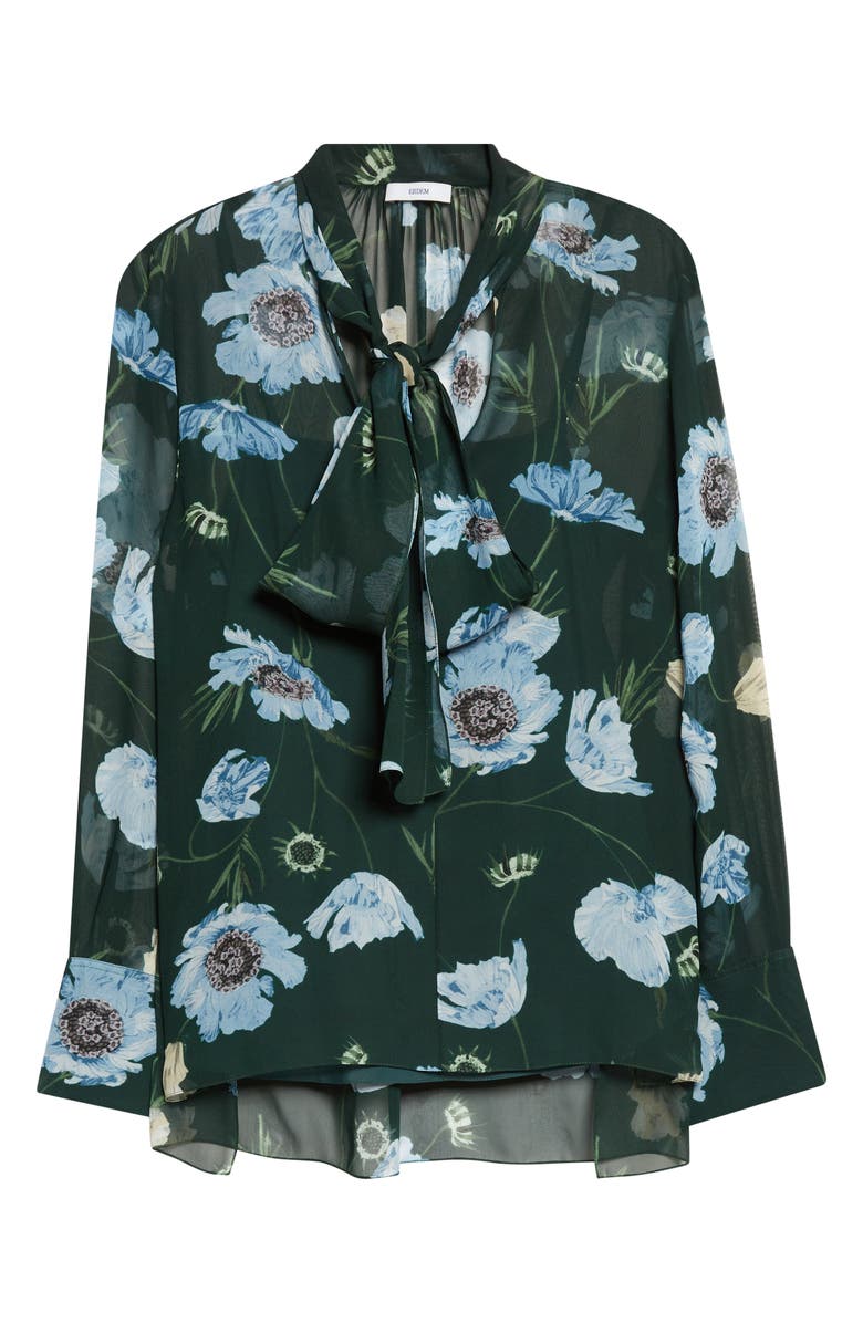 Erdem Floral Print Silk Voile Top, Alternate, color, Belle Epoque Poppy Dark Green