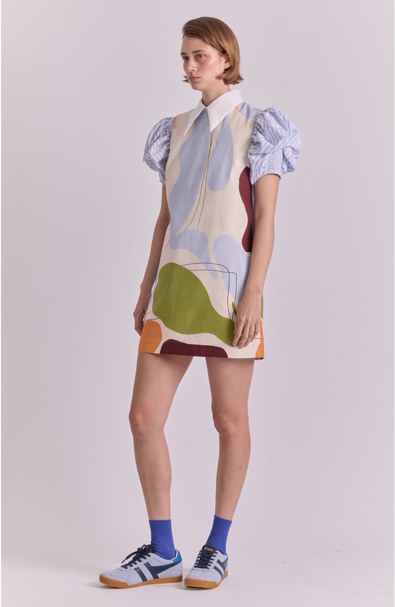 De Loreta Mundo Sleeveless Column Cotton Minidress, Alternate, color, Hojas White Print