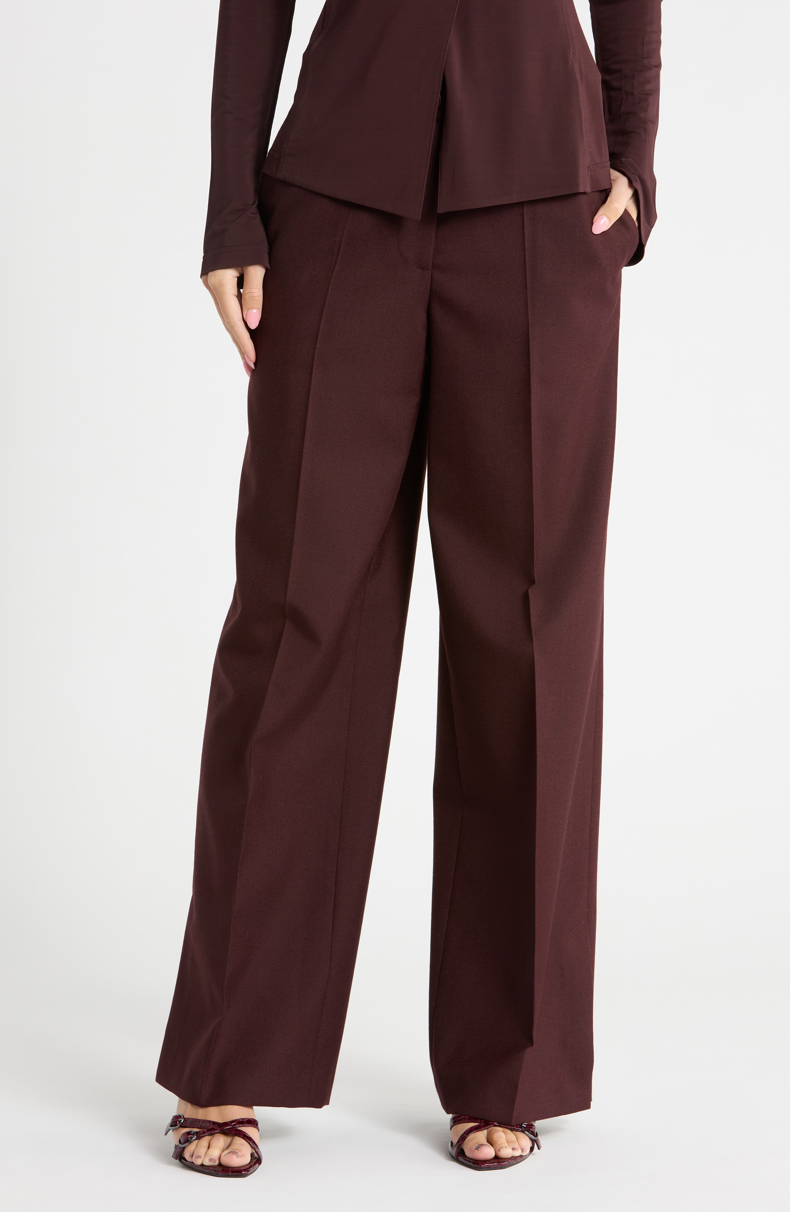 Vented Virgin Wool Wide Leg Trousers